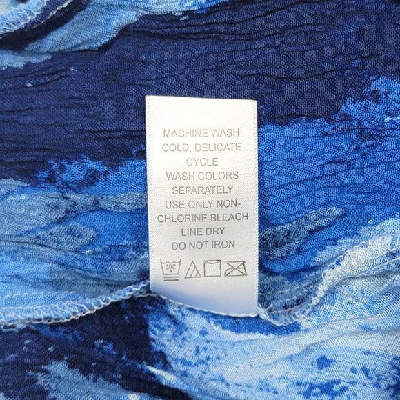 Roamans Pants Size 14 Casual Crinkle Knit Gauze Wide Leg Blue Lounge Drawstring - Picture 8 of 8